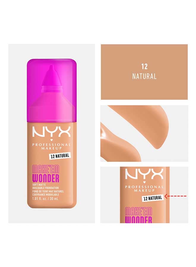 NYX PROFESSIONAL MAKEUP Make 'EM Wonder, 24H Soft Matte Foundation, Undetectable  Finish, Natural - Image 5